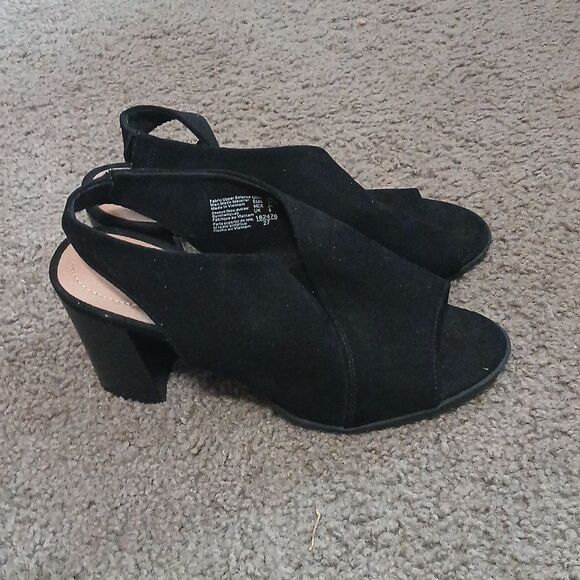 Dexflex Comfort black open toe block heel faux suede heels slingback Sz 7W NWOT - Picture 5 of 7